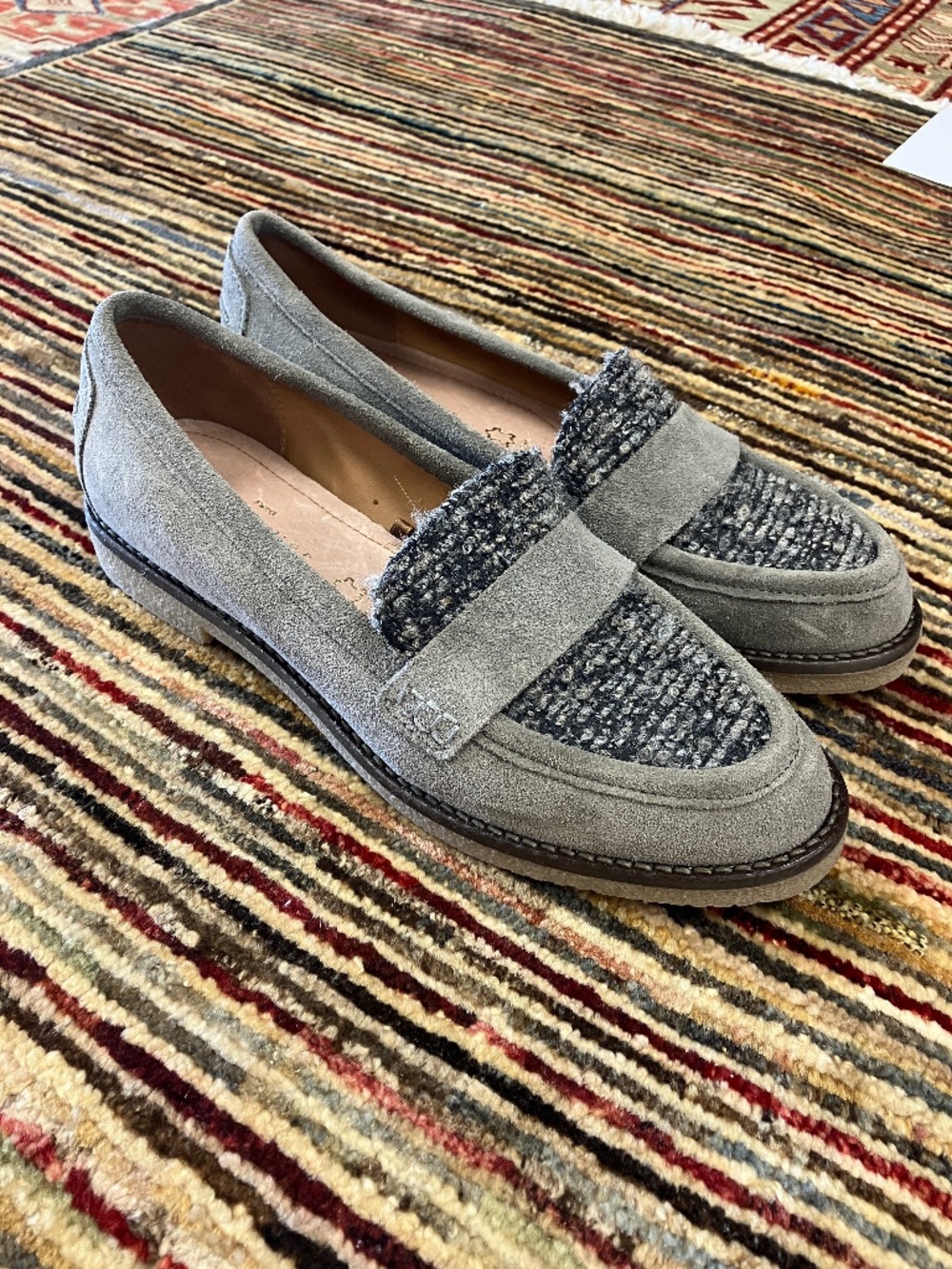 NEW Next Signature UK Grey Leather Loafers Slip On - USA 7